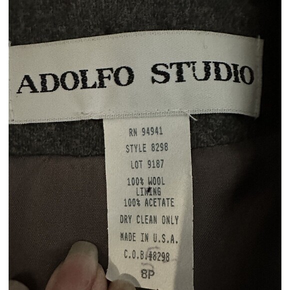 Vintage Adolfo Studio Women's 8 Petite Wool Lined 1 Button Blazer Gray Jacket - Picture 3 of 7